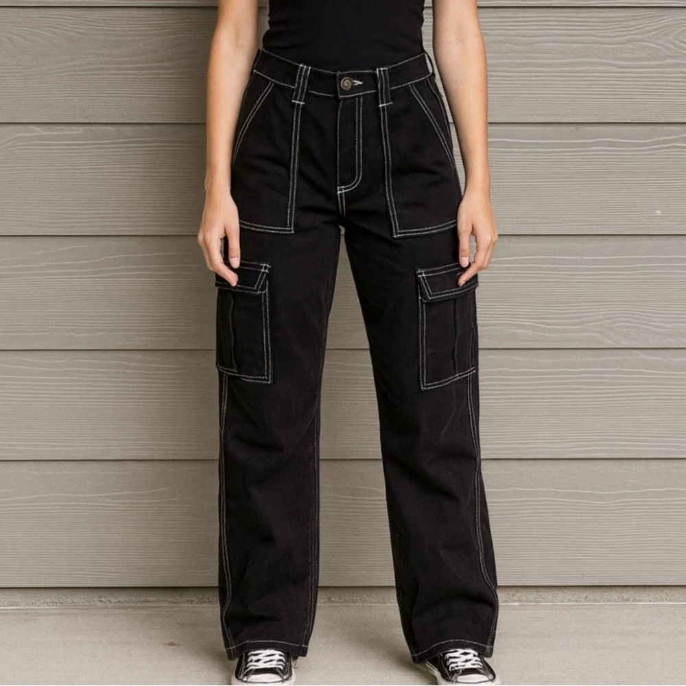 BDG Black Cargo Pants with White Topstitching